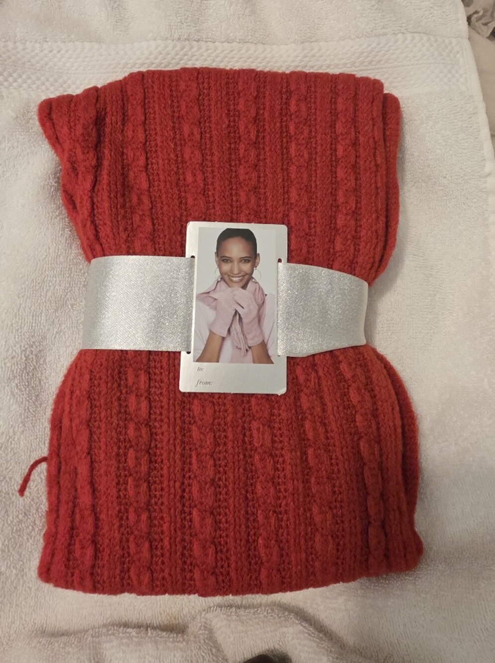 New York & Company Red Cable Knit Gloves